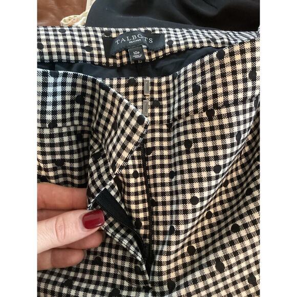 Talbots Womens Capri Pants Size 10P 10 Black White Bow Polka Dot Gingham Preppy - Picture 5 of 10